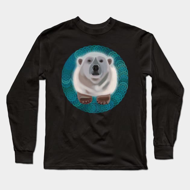 Polar Bear on turquoise circular pattern Long Sleeve T-Shirt by KateVanFloof